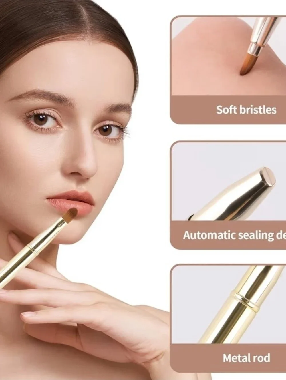 Gold Retractable Dual Sided Lip Brush- Pointed & Rounded Tips BNIB
